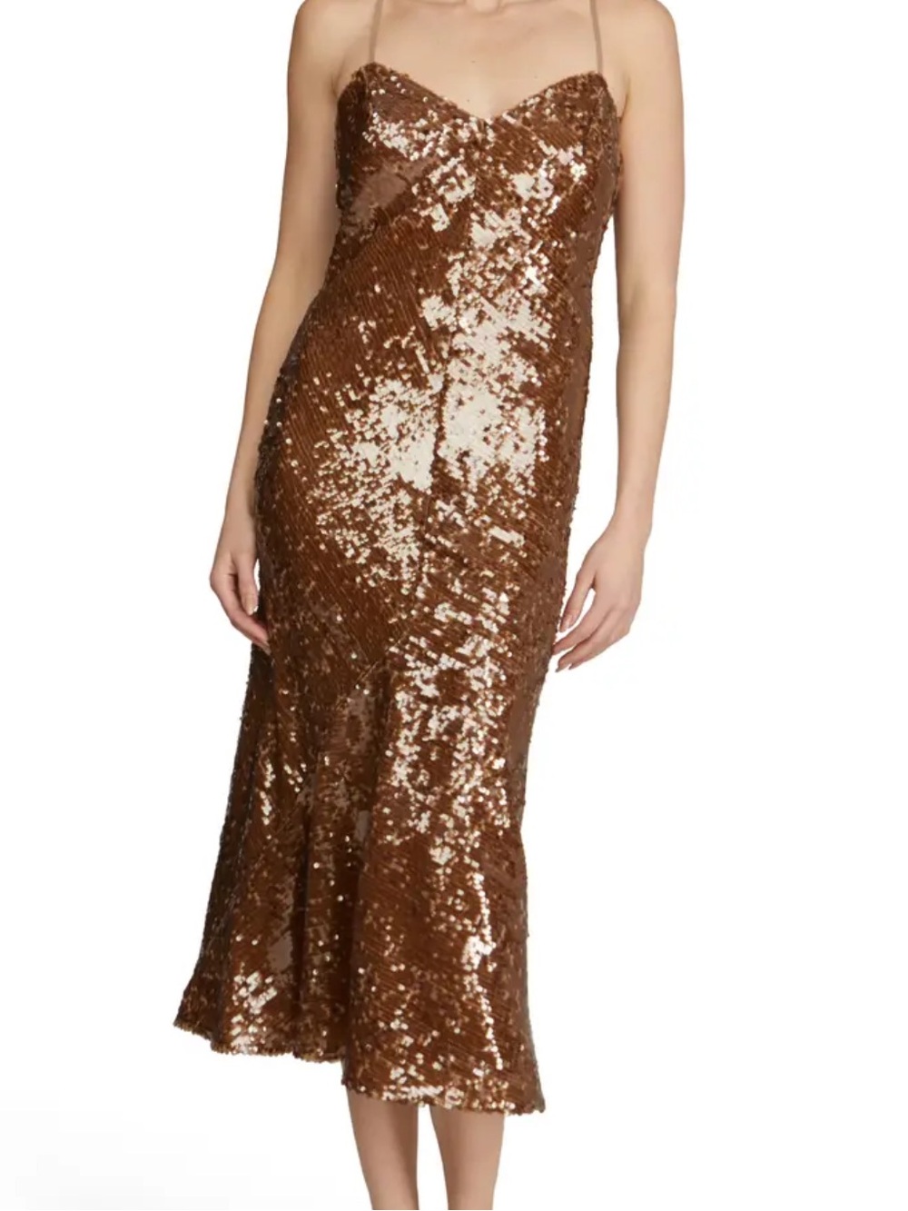 Halston Yvonne Sequin Midi Dress Tobacco Bronze Mermaid Size 4 NWT